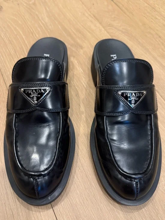 Prada Black Spazzolato Leather Slip On Loafer - size 39.5 - Picture 2 of 8